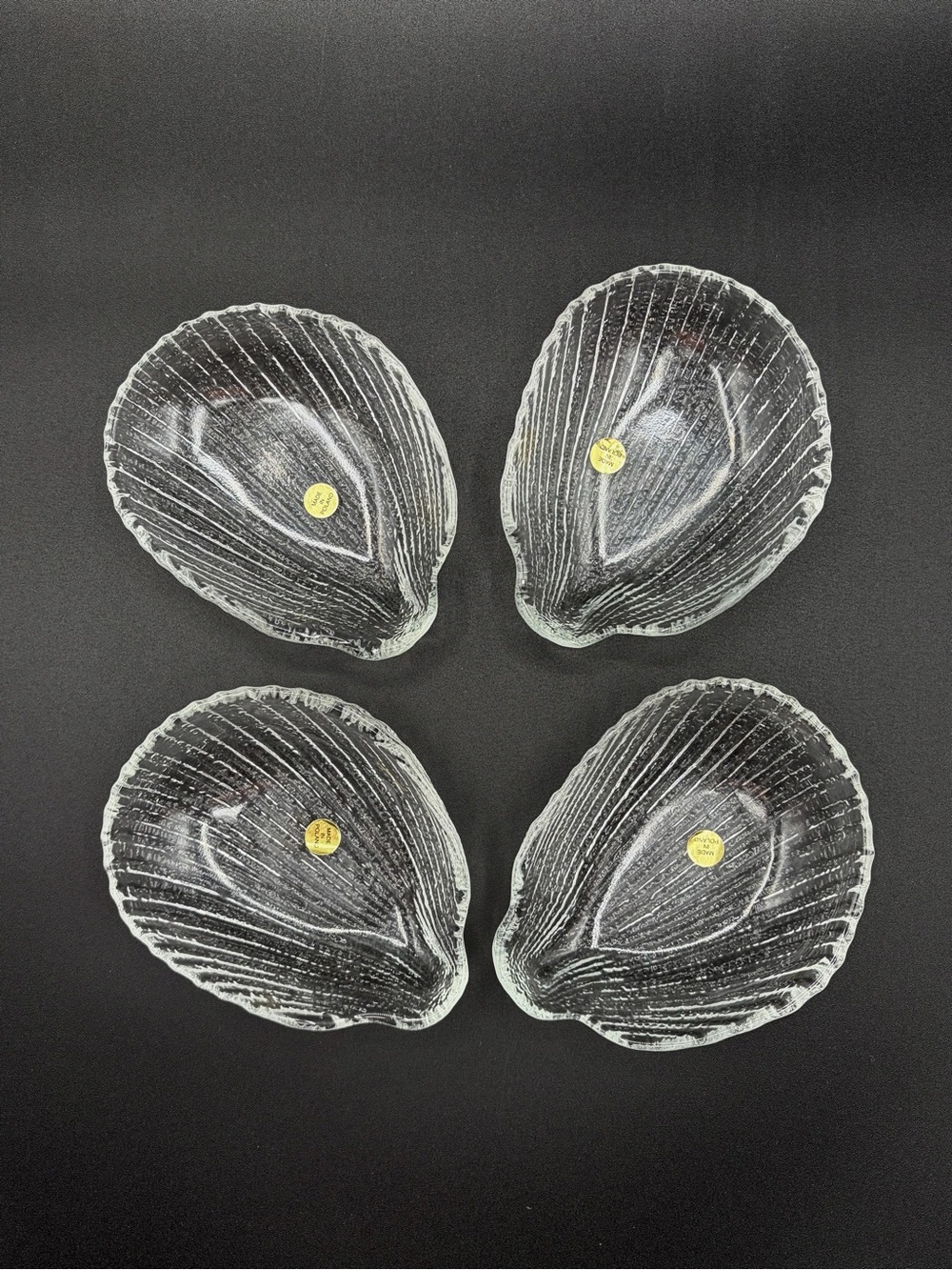 Vintage 70s Clear Glass Sea Shell Dishes - Set of 4 - Made in Poland